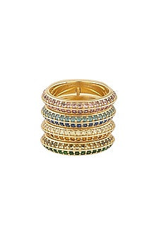 Gold Plated Multi-Colored CZ Stone Rainbow Spiral Ring