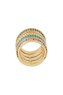 Gold Plated Multi-Colored CZ Stone Rainbow Spiral Ring