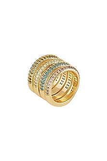 Gold Plated Multi-Colored CZ Stone Rainbow Spiral Ring