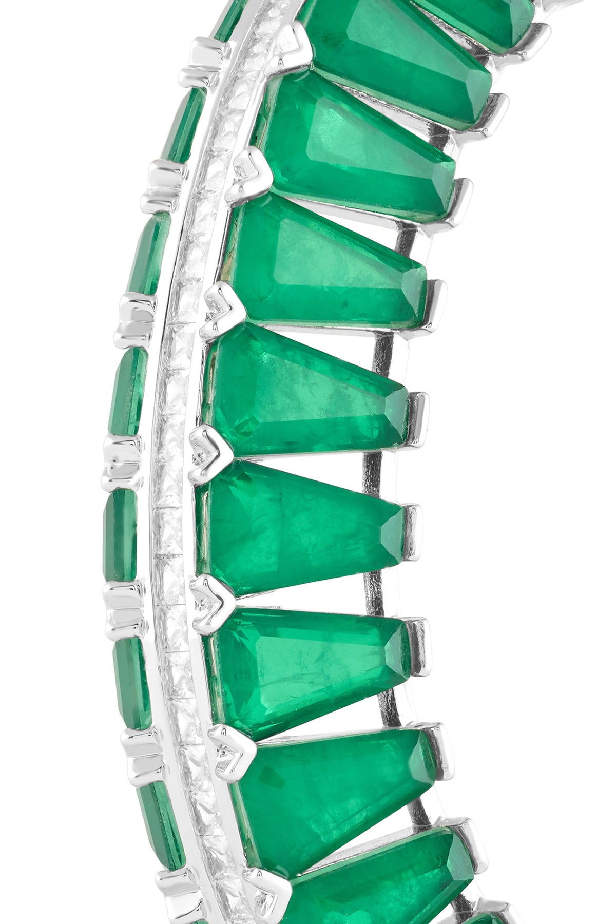 White Rhodium Finish Crystal Zirconia & Emerald Stone Cuff Bracelet