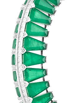 White Rhodium Finish Crystal Zirconia & Emerald Stone Cuff Bracelet