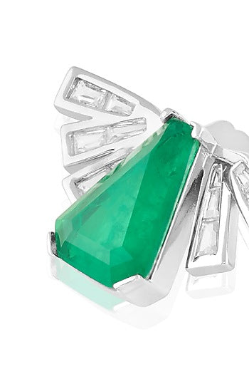 White Rhodium Finish Green Stone & Crystal Zirconia Stud Earrings
