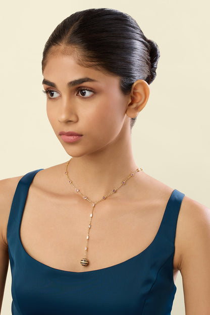 Gold Plated Crystal Zirconia Enameled Y-Necklace