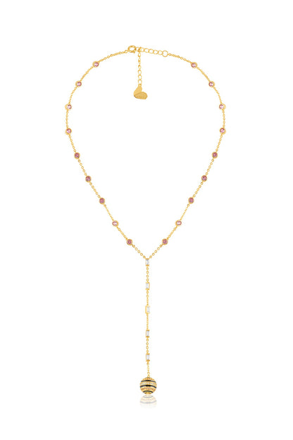 Gold Plated Crystal Zirconia Enameled Y-Necklace
