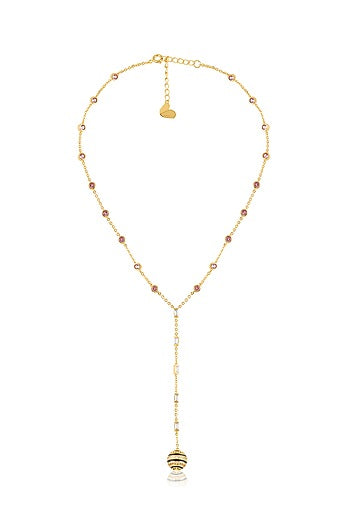 Gold Plated Crystal Zirconia Enameled Y-Necklace