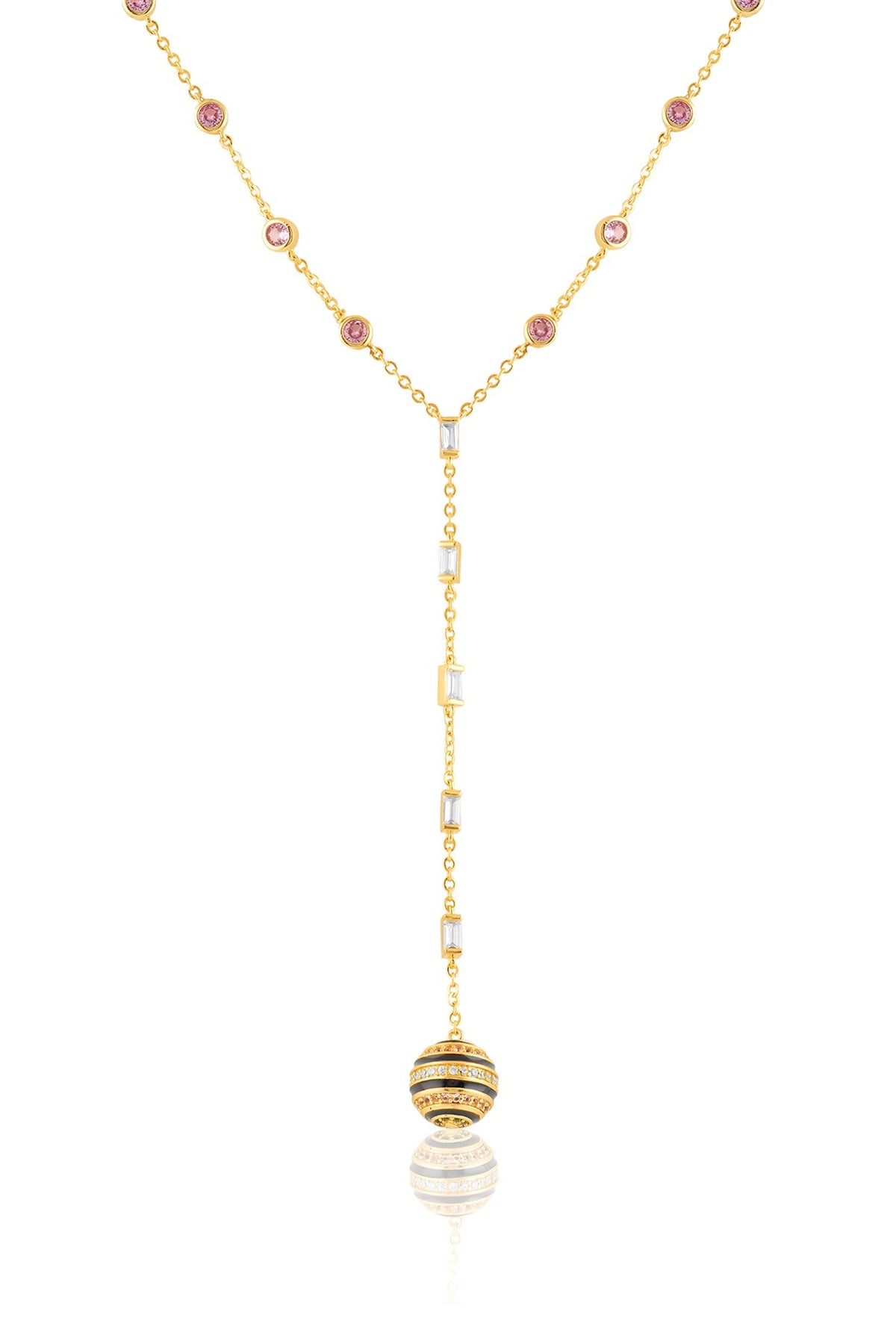 Gold Plated Crystal Zirconia Enameled Y-Necklace