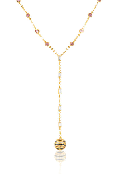Gold Plated Crystal Zirconia Enameled Y-Necklace