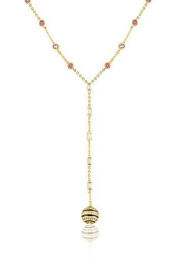 Gold Plated Crystal Zirconia Enameled Y-Necklace