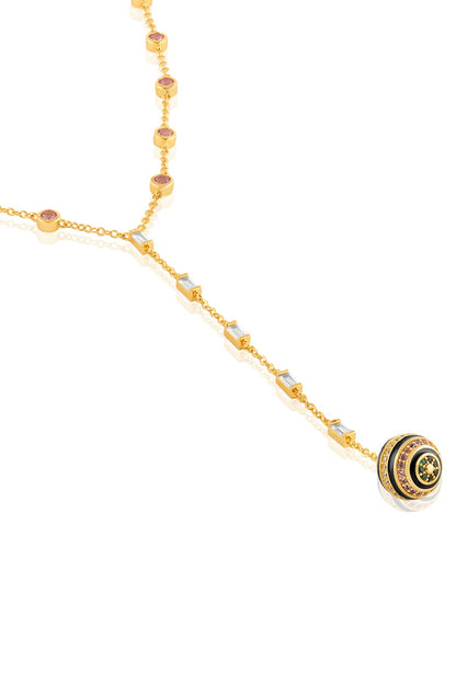 Gold Plated Crystal Zirconia Enameled Y-Necklace