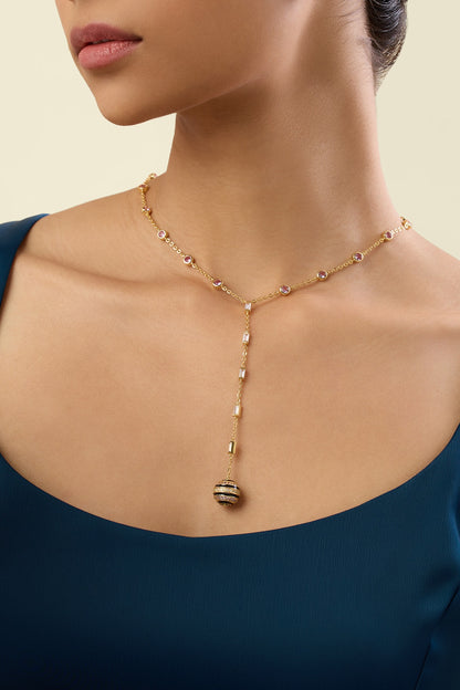 Gold Plated Crystal Zirconia Enameled Y-Necklace