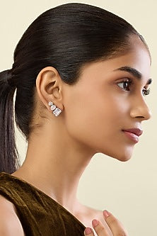 White Rhodium Finish Crystal Zirconia Stud Earrings