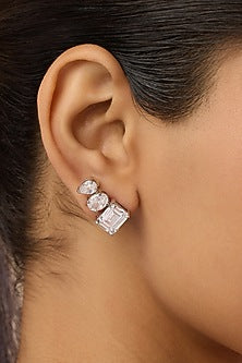White Rhodium Finish Crystal Zirconia Stud Earrings