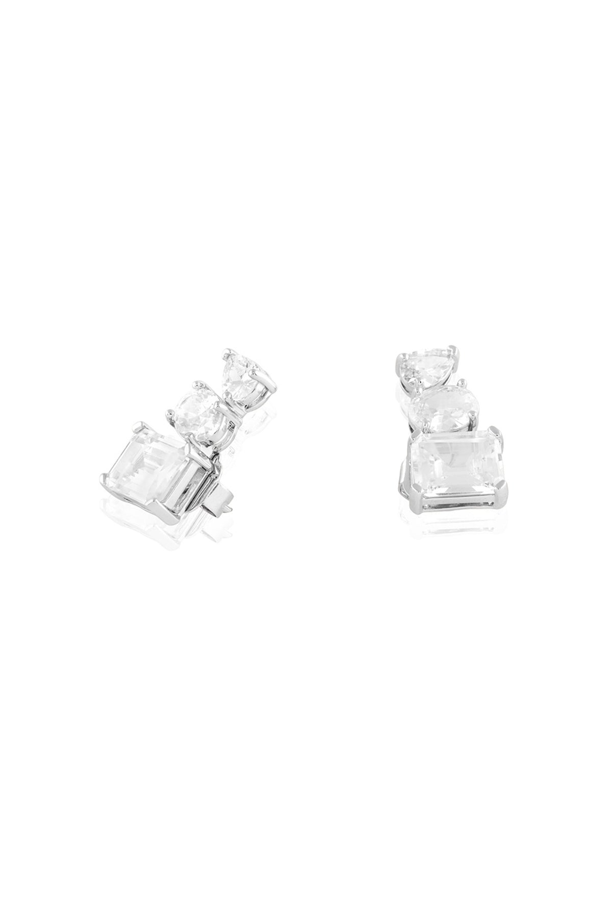 White Rhodium Finish Crystal Zirconia Stud Earrings