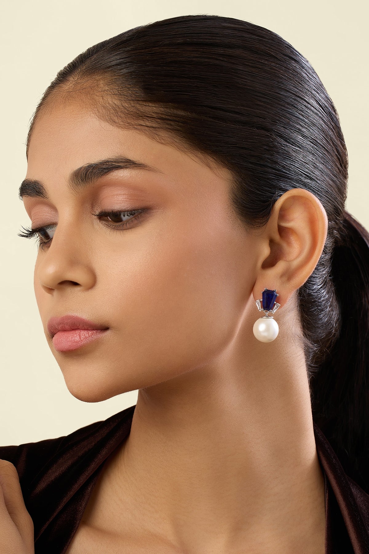 White Rhodium Finish Crystal Zirconia & Sapphire Stone Dangler Earrings