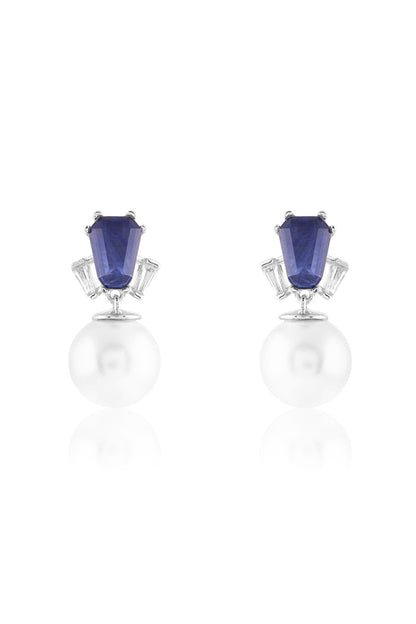White Rhodium Finish Crystal Zirconia & Sapphire Stone Dangler Earrings