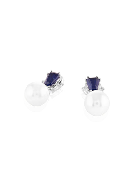 White Rhodium Finish Crystal Zirconia & Sapphire Stone Dangler Earrings