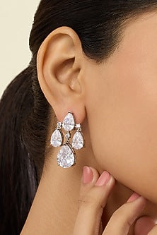 White Rhodium Finish Crystal Zirconia Dangler Earrings