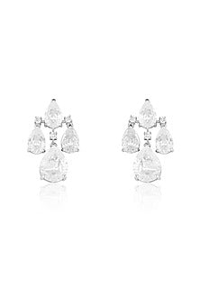 White Rhodium Finish Crystal Zirconia Dangler Earrings