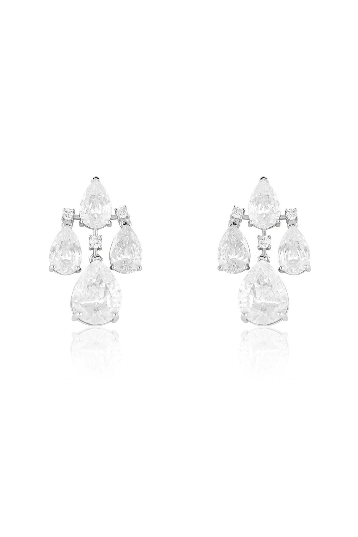 White Rhodium Finish Crystal Zirconia Dangler Earrings
