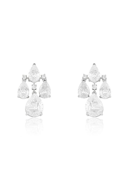 White Rhodium Finish Crystal Zirconia Dangler Earrings