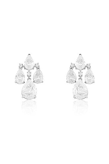 White Rhodium Finish Crystal Zirconia Dangler Earrings
