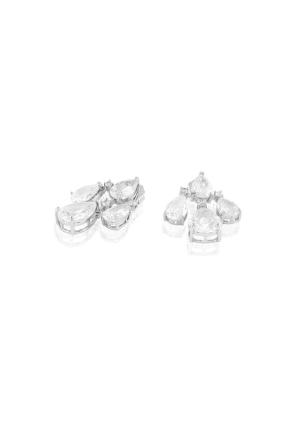 White Rhodium Finish Crystal Zirconia Dangler Earrings