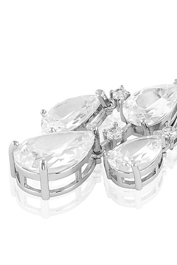White Rhodium Finish Crystal Zirconia Dangler Earrings