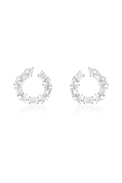 White Rhodium Finish Crystal Zirconia Hoop Earrings