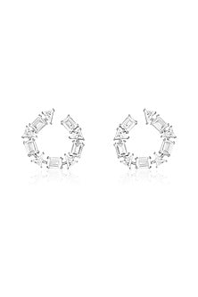 White Rhodium Finish Crystal Zirconia Hoop Earrings