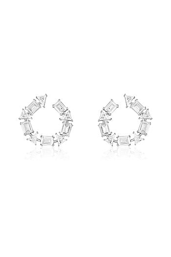 White Rhodium Finish Crystal Zirconia Hoop Earrings