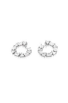 White Rhodium Finish Crystal Zirconia Hoop Earrings