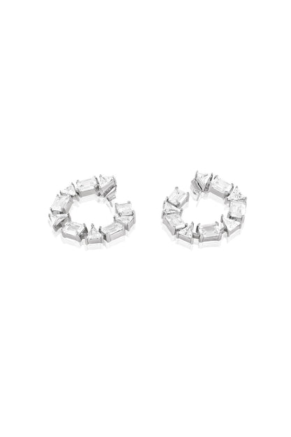 White Rhodium Finish Crystal Zirconia Hoop Earrings