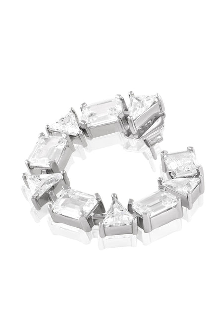 White Rhodium Finish Crystal Zirconia Hoop Earrings