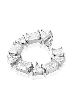 White Rhodium Finish Crystal Zirconia Hoop Earrings