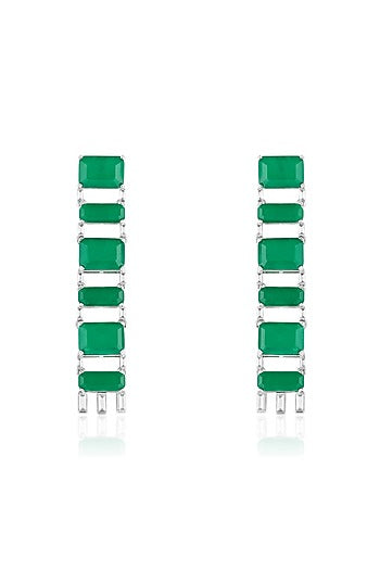 White Rhodium Finish Crystal Zirconia & Emerald Stone Dangler Earrings