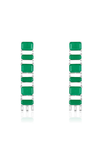 White Rhodium Finish Crystal Zirconia & Emerald Stone Dangler Earrings