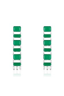 White Rhodium Finish Crystal Zirconia & Emerald Stone Dangler Earrings