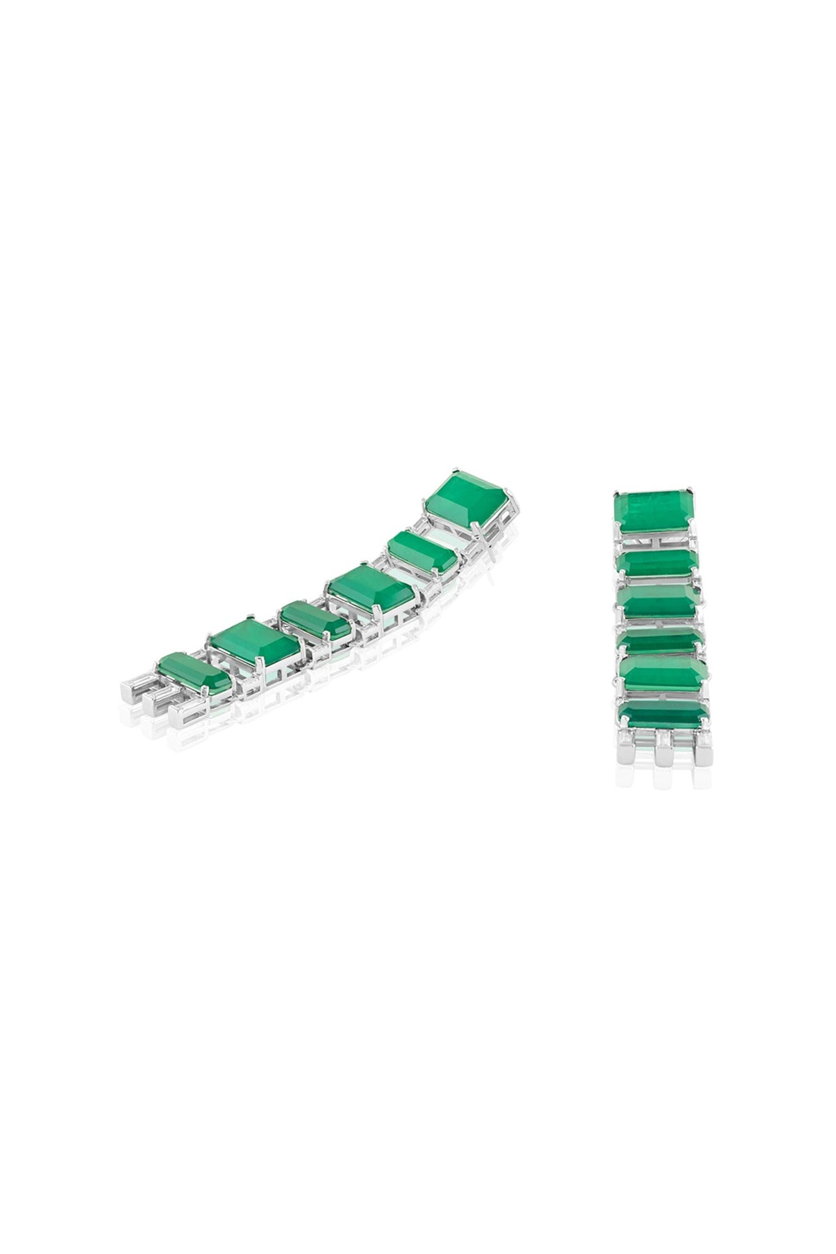 White Rhodium Finish Crystal Zirconia & Emerald Stone Dangler Earrings