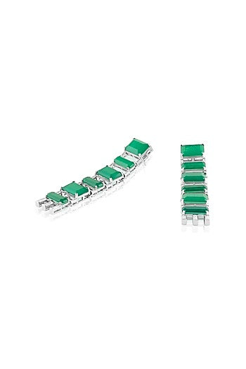 White Rhodium Finish Crystal Zirconia & Emerald Stone Dangler Earrings
