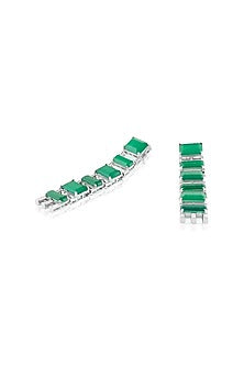 White Rhodium Finish Crystal Zirconia & Emerald Stone Dangler Earrings