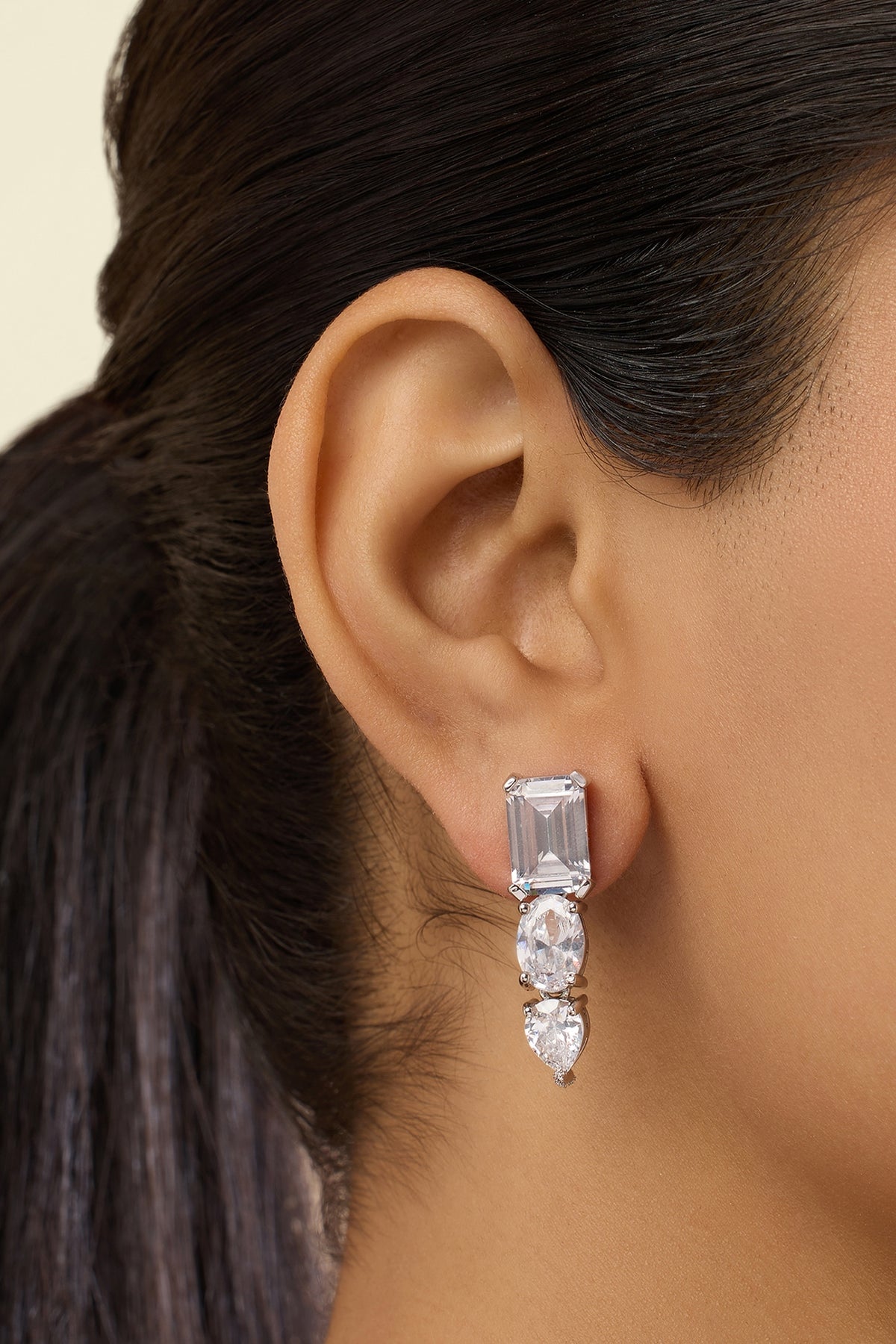 White Rhodium Finish Crystal Zirconia Dangler Earrings