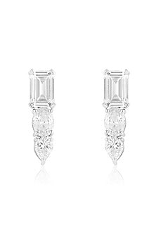 White Rhodium Finish Crystal Zirconia Dangler Earrings