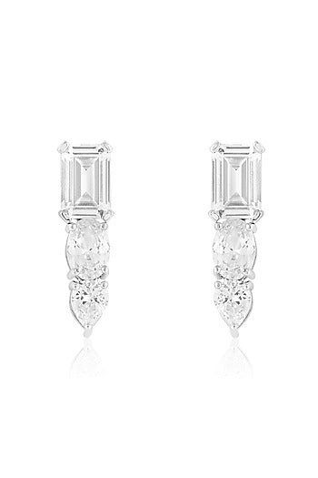 White Rhodium Finish Crystal Zirconia Dangler Earrings
