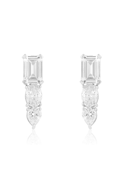 White Rhodium Finish Crystal Zirconia Dangler Earrings