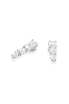 White Rhodium Finish Crystal Zirconia Dangler Earrings