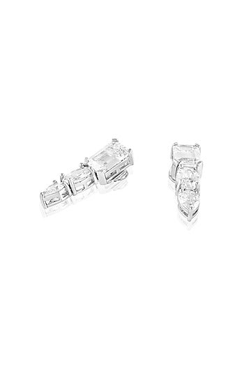 White Rhodium Finish Crystal Zirconia Dangler Earrings