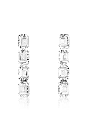 White Rhodium Finish Crystal Zirconia Dangler Earrings