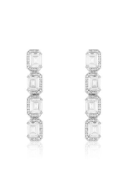 White Rhodium Finish Crystal Zirconia Dangler Earrings