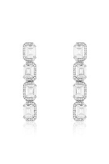 White Rhodium Finish Crystal Zirconia Dangler Earrings