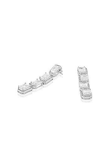 White Rhodium Finish Crystal Zirconia Dangler Earrings